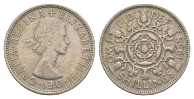 Великобритания 2 шиллинга (флорин) 1958 Елизавета II (1952-2022) KM 906, Spink 4146 медно-никель 4637-113