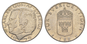 Швеция 1 крона 1979 U, Карл XVI Густав (1973- ) KM 852 медь плакированная медно-никелем 4633-915