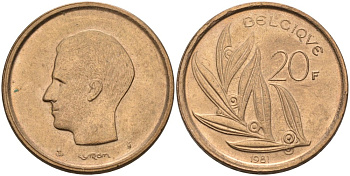 Бельгия 20 франков 1981 Belgique, Бодуэн I (1951-1993) KM 159 никель бронза UNC 4561-222