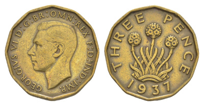 Великобритания 3 пенса 1937 Георг VI (1936-1952) KM 849, Spink 4112 никель латунь 4638-435