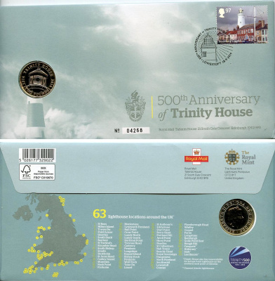 Великобритания 2 фунта 2014 500 лет Тринити-хаус (Trinity House), в оригинальном конверте, с марками, первый день гашения KM 1313, Spink K33 биметалл BU 4-3-8-63