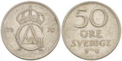 Швеция 50 эре 1970 U Густав VI Адольф (1950-1973) KM 837 медно-никель 77-633