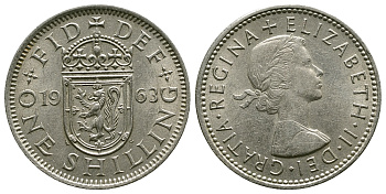 Великобритания 1 шиллинг 1963 Елизавета II (1952-2022), Шотландский герб KM 905, Spink 4148 медно-никель 4384-722