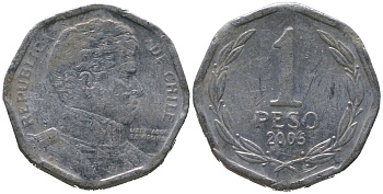 Чили 1 песо 2005 So KM 231, Schon 79 алюминий 4387-714