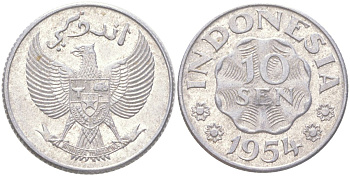 Индонезия 10 сенов 1954 KM 6 алюминий UNC 4143-923
