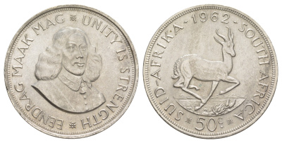 ЮАР 50 центов 1962 KM 62 серебро UNC 4127-1332