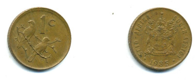 ЮАР 1 цент 1985 герб, капские воробьи KM 82 бронза 46-2128