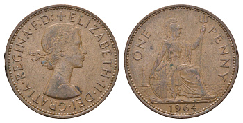 Великобритания 1 пенни 1964 Елизавета II (1952-2022) KM 897, Spink 4157 бронза 4661-921
