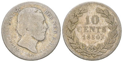 Нидерланды 10 центов 1880 Виллем III (1849-1890) KM 80 серебро 4152-913