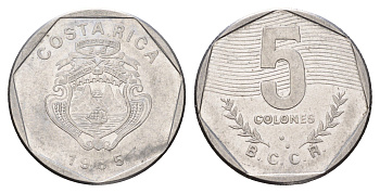 Коста-Рика 5 колонов 1985 год-тип KM 214.2 медно-никель 183-943