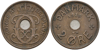 Дания 2 эре 1939 Кристиан X (1912-1947) KM 827 бронза 4147-535
