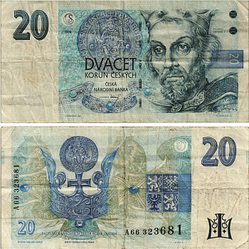 ЧЕХИЯ 20 КРОН 1994 СЕРИЯ А Pick 10а бумага 8604-26-2-1