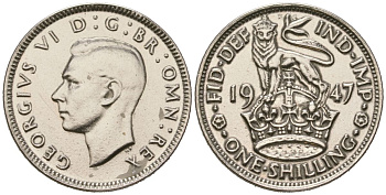 Великобритания 1 шиллинг 1947 Георг VI (1936-1952), Английский герб KM 863, Spink 4103 медно-никель 4579-717