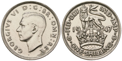 Великобритания 1 шиллинг 1947 Георг VI (1936-1952), Английский герб KM 863, Spink 4103 медно-никель 4579-717