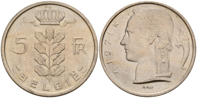Бельгия 5 франков 1971 Belgie KM 135.1 медно-никель  UNC  4187-314