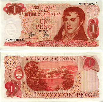 АРГЕНТИНА 1 ПЕСО 1972 СЕРИЯ С 97911, ГЕНЕРАЛ МАНУЭЛЬ БЕЛГРАНО Pick 287, Bottero 2311 бумага UNC (ПРЕСС) 7547-44-1-2
