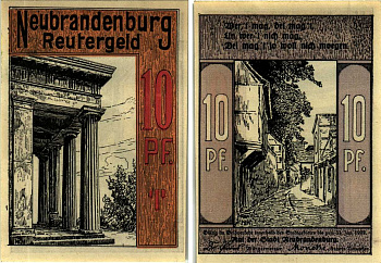 НОЙБРАНДЕНБУРГ 10 ПФЕННИГОВ 1922 НОТГЕЛЬД, 1922 - 31 МАЯ 1922, ЗЕМЛЯ МЕКЛЕНБУРГ-ПЕРЕДНЯЯ ПОМЕРАНИЯ Grabowski 935.1 бумага 6318-48-3-1