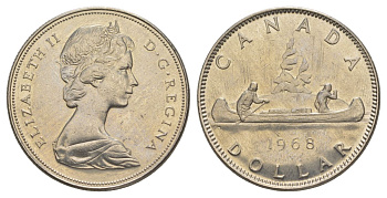 Канада 1 доллар 1968 Елизавета II (1952-2022), каноэ KM 76 никель UNC 4185-331