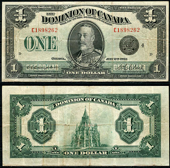Канада 1 доллар 1923 Георг VI (1936-1952), подписи Campbell и Clark Pick 33 o бумага 000-00-00