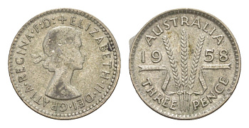 Австралия 3 пенса 1958 Елизавета II (1952-2022) KM 57 серебро 4649-1112
