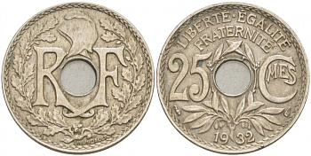 ФРАНЦИЯ 25 САНТИМОВ 1932 KM 867а медно-никель 77-913