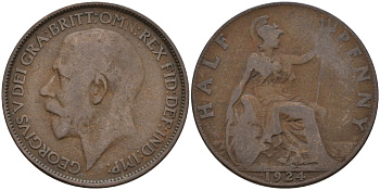 Великобритания 1/2 пенни 1924 Георг V (1910-1936) KM 809, Spink 4056 бронза 4146-145
