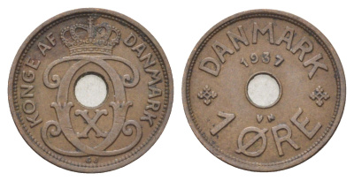 Дания 1 эре 1937 N, Кристиан X (1912-1947) KM 826 бронза 4701-614