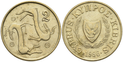 Кипр 2 цента 1996 KM 54.3 никель латунь 4596-119