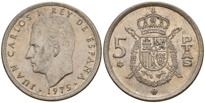 Испания 5 песет 1975 (79) Хуан Карлос I (1975-2014) KM 807 медно-никель 202-612