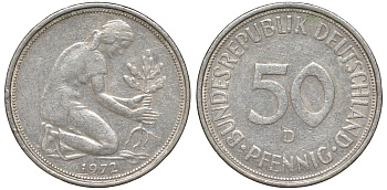 ФРГ 50 пфеннигов 1972 D KM 109, J. 384 медно-никель 4132-652
