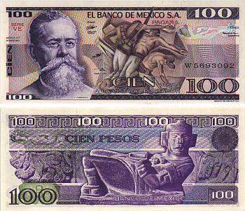 Мексика 100 песо 1981 Иеронимо Санчес де Карранза Pick 74c  бумага  UNC (пресс) 435-45-1-2