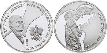 Польша 10 злотых 2008 MW, 10 лет со дня смерти Херберта Збигнева KM 635 серебро PROOF 06-282-14