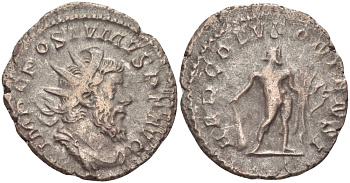 Римская Империя (императоры в Галлии) антониниан 260 - 269 Постум. IMP C POSTVMVS P F AVG / HERC DEVSONIENSI, Геркулес с палицей, луком и львиной шкурой, Колония Агриппины, Good Very fine RIC 64 биллон 1073-12-23