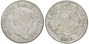 Бавария 6 крейцеров 1807 Максимилиан I Иосиф (1806-1825) AKS 52, KM 346 серебро 4174-1019