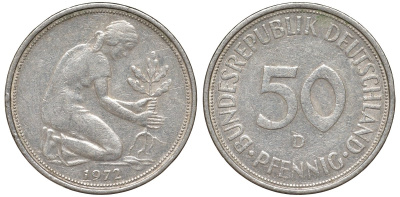 ФРГ 50 пфеннигов 1972 D KM 109, J. 384 медно-никель 4132-652