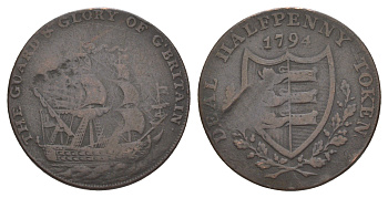 Великобритания, Кент, Дил 1/2 пенни 1794 токен Dalton & Hamer 11 медь 4642-445