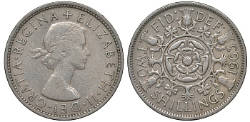 Великобритания 2 шиллинга (флорин) 1963 Елизавета II (1952-2022) KM 906, Spink 4146 медно-никель 4131-544