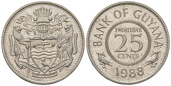 Гайана 25 центов 1988 KM 34 медно-никель UNC 4121-346