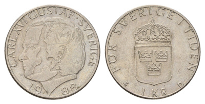 Швеция 1 крона 1988 Карл XVI Густав (1973- ) KM 852a медно-никель 183-311