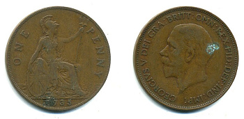 Великобритания 1 пенни 1935 Георг V (1910-1936) КМ 838, Spink 4055 бронза 41-1226