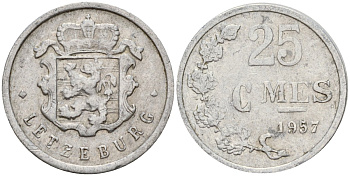 Люксембург 25 сантимов 1957 Шарлотта (1918-1964) KM 45a.1 алюминий 4597-1141