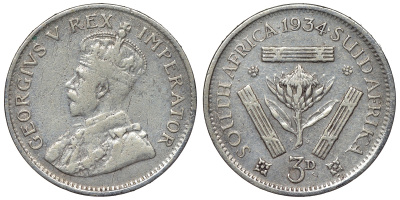 ЮАР 3 пенса 1934 Георг V KM 15.2 серебро    4115-346