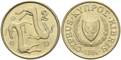 Кипр 2 цента 1996 KM 54.3 никель латунь 4596-118