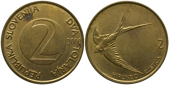 Словения 2 толара 2000 KM 5 латунь 4548-741