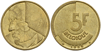 Бельгия 5 франков 1986 Belgique, Бодуэн I (1951-1993) KM 163 алюминиевая бронза 4601-147