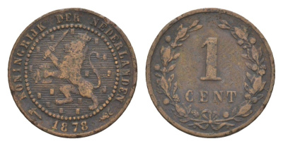 Нидерланды 1 цент 1878 Виллем III (1849-1890) KM 107 бронза 53-165