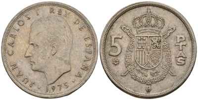 Испания 5 песет 1975 (80) Хуан Карлос I (1975-2014) KM 807 медно-никель 210-526