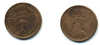 Великобритания 1/2 пенни 1973 Елизавета II (1952-2022) КМ 914, Spink 4239 бронза 4110-1655