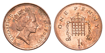 Великобритания 1 пенни 1997 Елизавета II (1952-2022) KM 935a, Spink 4391 (B4) сталь плакированная медью aUNC 4696-768