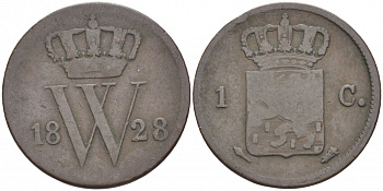 НИДЕРЛАНДЫ 1 ЦЕНТ 1828 ВИЛЬЯМ I (1815-1840) KM 47 медь 175-1014